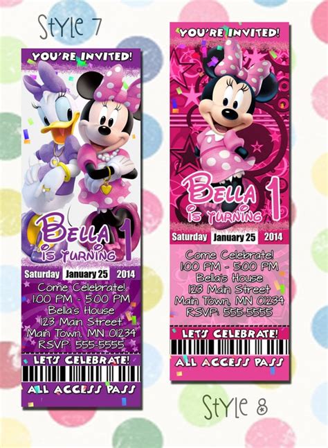 Minnie Mouse Daisy Duck Birthday Party Invitation Ticket Style