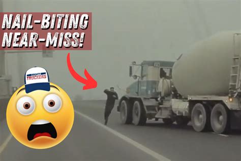 Watch Cement Truck Narrowly Misses Stalled Pickup And Driver