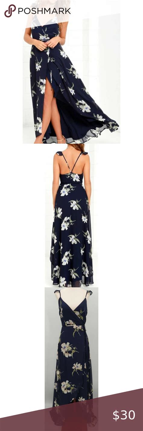 Lulu S Sz S All Mine Navy Blue Floral Print High Low Wrap Dress New B122