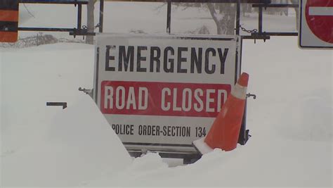 Ontario Canada December 2013 Road Closed Sign Due To Snow Storm And