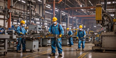 Premium Photo | Metal workers in factory using automated equipment