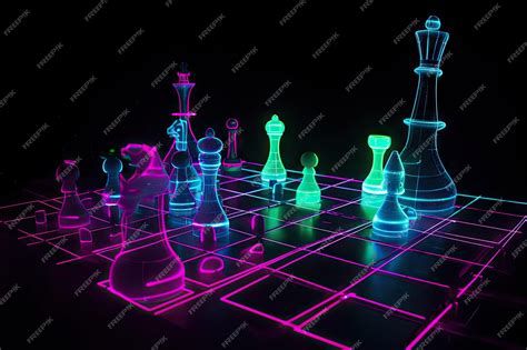 Premium Ai Image Neon Chess Game With Pieces In Motion And Sparks