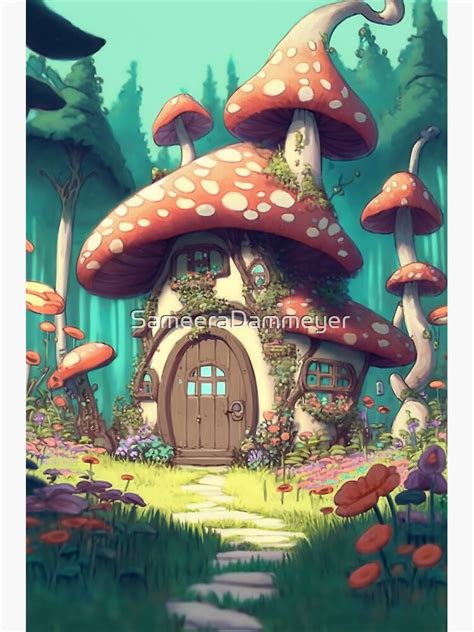 "Cute mushroom house anime " Poster for Sale by SameeraDammeyer | Redbubble