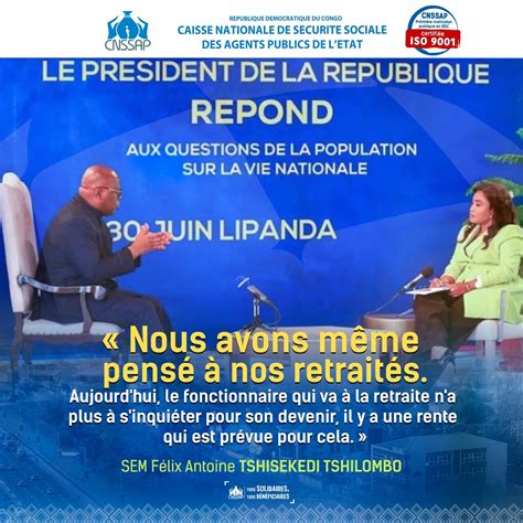 Rdc F Lix Tshisekedi Salue Le Travail Abattu Par La Cnssap En Mati Re