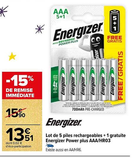 Promo Lot De 5 Piles Rechargeables 1 Gratuite Energizer Power Plus