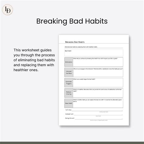 Breaking Bad Habits Worksheet Digital Productivity Planner Insert