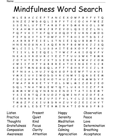 Mindfulness Word Search Wordmint