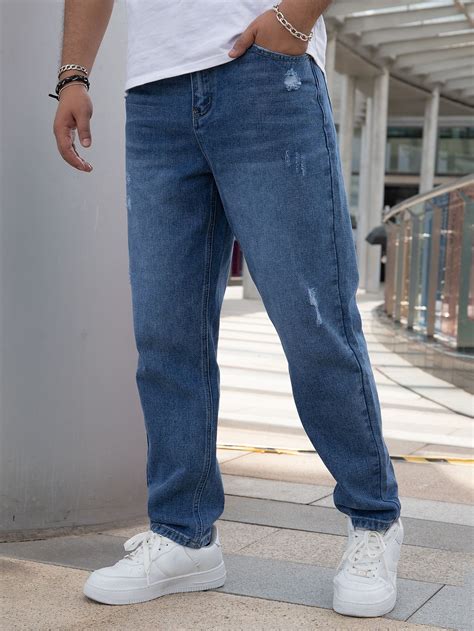 Men Ripped Straight Leg Jeans Jeans Outfit Men Denim Outfit Men Mens Business Casual Outfits