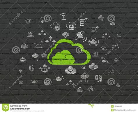 Concepto Computacional De La Nube Nube En Fondo De La Pared Stock De