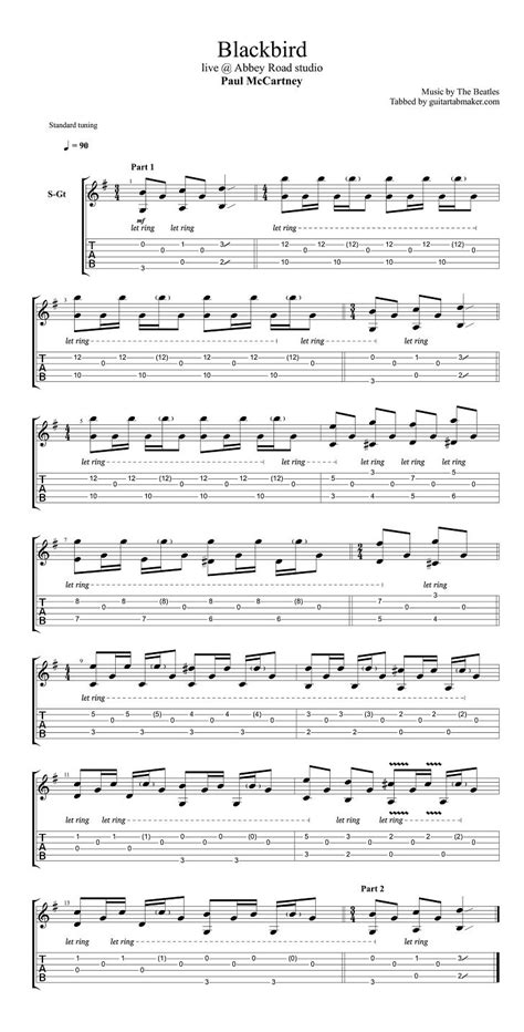 The Beatles Blackbird Tab Acoustic Fingerpicking Guitar Tabs