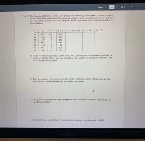 Solved 16 8 The Following Table Lists The Fat X In