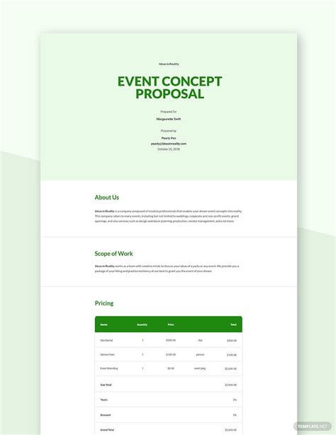 Event Concept Proposal Template Google Docs Word Apple Pages