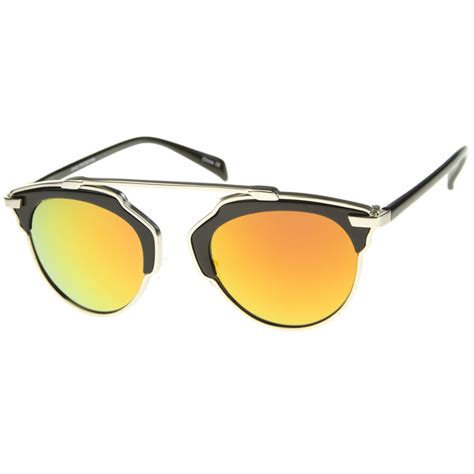 Modern Fashion 2 Tone Mirrored Lens Aviator Sunglasses Zerouv