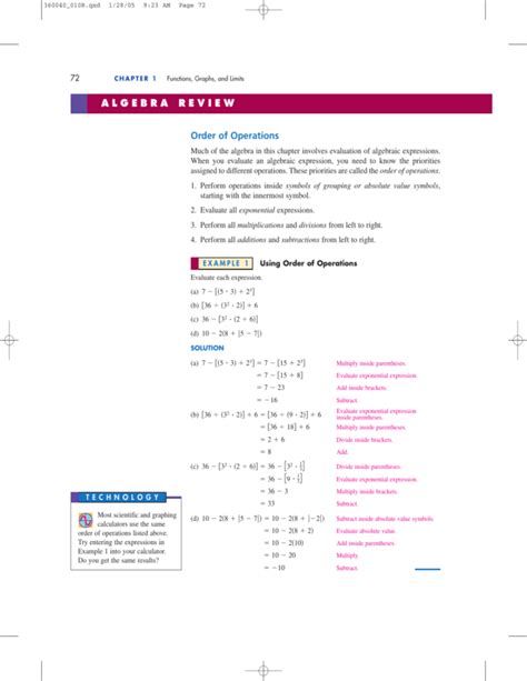 algebra review order  operations