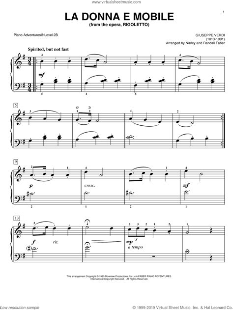 Verdi La Donna E Mobile Intermediate Advanced Sheet Music For