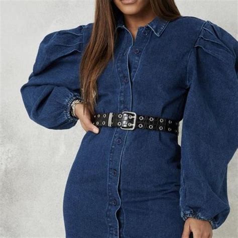 Miss Guided Denim Puff Sleeve Dress Size Never Depop