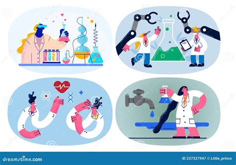 Set Of Scientists Make Experiments In Laboratory Stock Vector