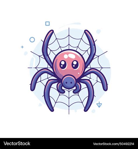 Cute cartoon spider with web on white background Vector Image