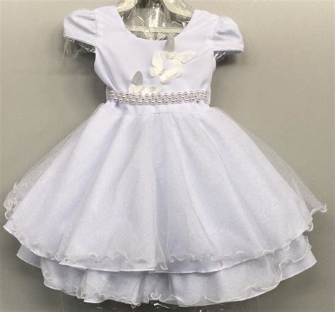 Vestido Infantil Branco Aplique De Borboletas C Glitter Rosa