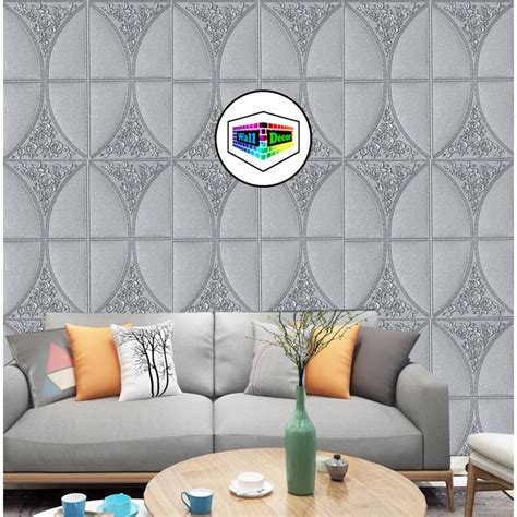 Jual Wd Wallpaper D Foam Stiker Bata Motif Batik Oval Abu Wallpaper