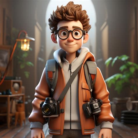 Ilustración en 3d del personaje de dibujos animados del fotógrafo