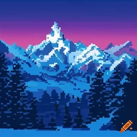 Pixel Art Of Skier In Snowy Mountain Landscape On Craiyon