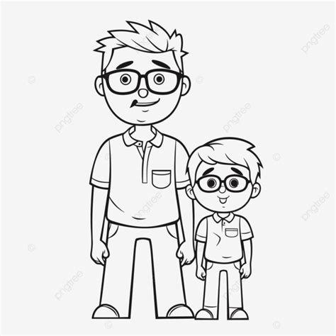 Man And His Son Coloring Page Outline Sketch Drawing Vector Father