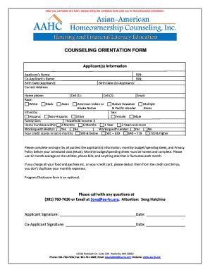 Fillable Online Aa Hc Counseling Orientation Form Asian American