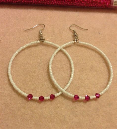 White And Pink Beaded Hoops With Crystals Etsy