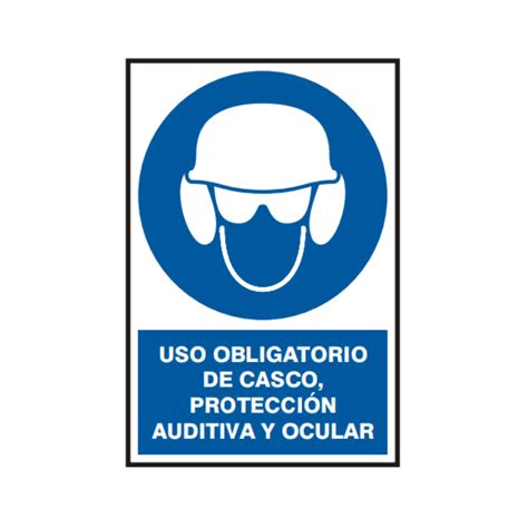 Señal vinil uso obligatorio de casco protección auditiva y ocular