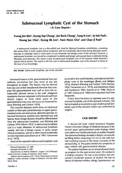 Pdf Submucosal Lymphatic Cyst Of The Stomach