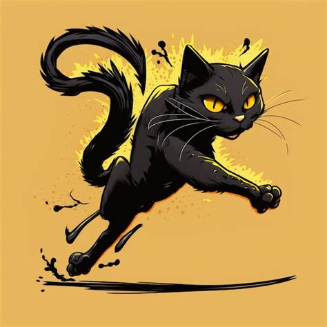 Premium Photo Illustration Of A Black Cat Running With Yellow Eyes