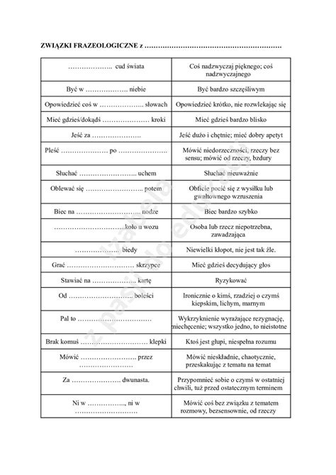 Zwi Zki Frazeologiczne Z Liczebnikami Karty Pracy Z Oty Nauczyciel