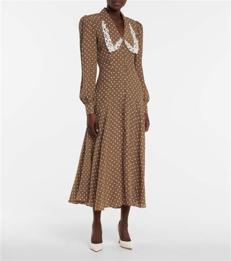 Buy Alessandra Rich Polka dot Silk Crêpe De Chine Dress Brown At 30