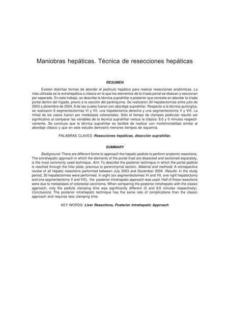 Maniobras Hep Ticas T Cnica De Resecciones Hep Ticas Medicina Y