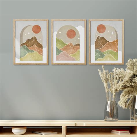 PixonSign Framed Canvas Print Wall Art Set Colorful Stylized Mountain