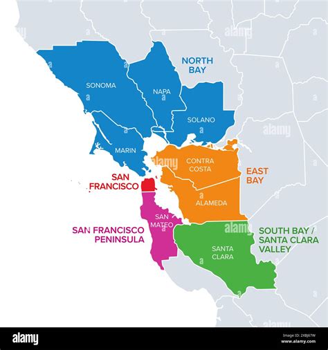 Subregions of the San Francisco Bay Area, divided by counties ...