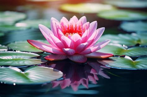 Premium AI Image | pink water lily in a pond