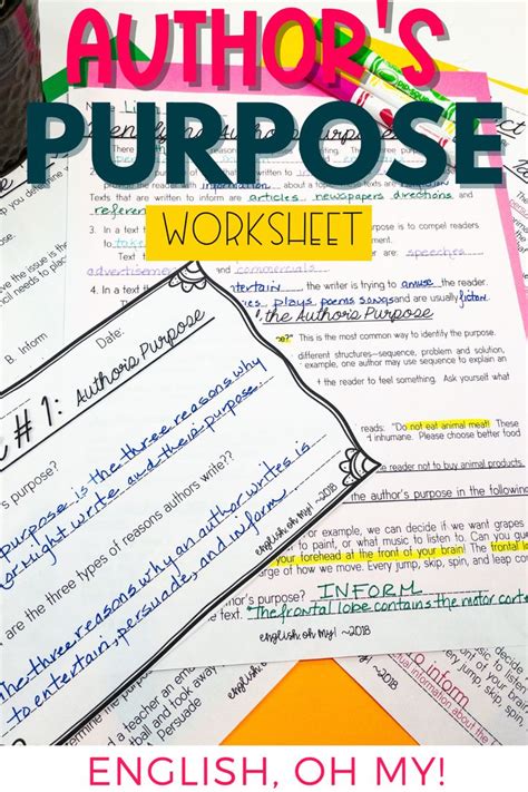 The Author S Purpose Worksheet For English Oh My