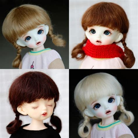 New Bjd Sd Doll Wig Soft Mohair Double Ponytail Braids Cute Bangs