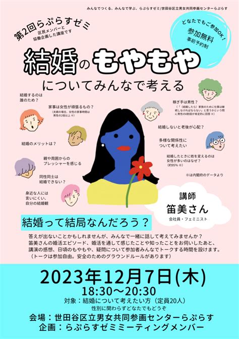 127木第2回らぷらすゼミ「結婚のもやもやについてみんなで考える」 世田谷区立男女共同参画センターらぷらす