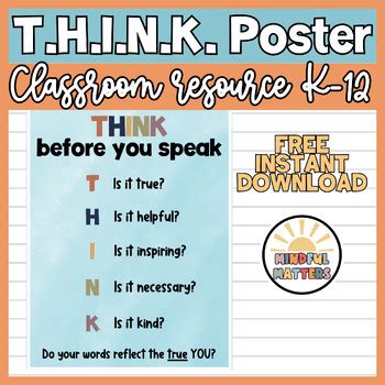 T H I N K Before You Speak Poster By Mindful Matters Counseling