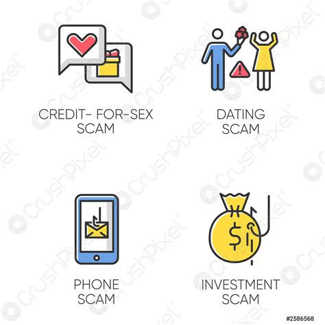 Scam Types Kleur Pictogrammen Set Credit For Sex Frauduleuze Regeling