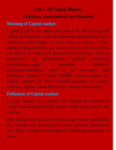 Capitalmarket 4th Sem Paper Unit Iii Capital Market Definition