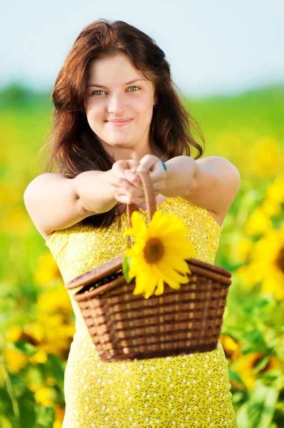 Beautiful Woman In A Sunflower Field ⬇ Stock Photo Image By © Markin