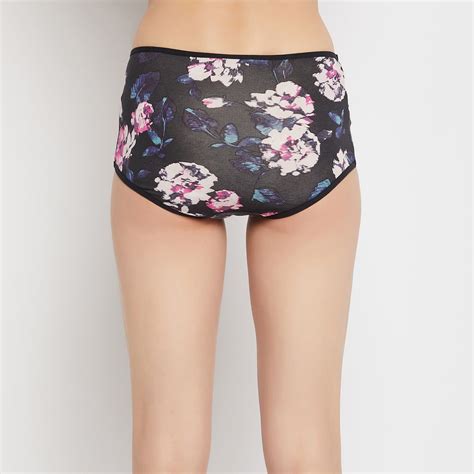 Clovia High Waist Floral Print Hipster Panty In Black Cotton Buy Clovia High Waist Floral