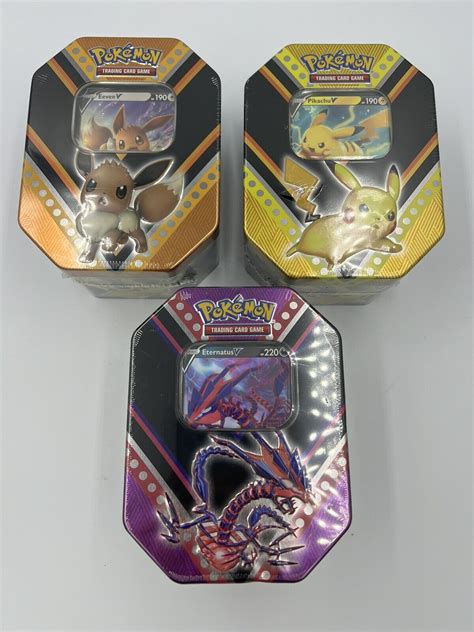 Pokemon Tcg Pikachu Eevee Eternatus V Powers Tin Lot Of New