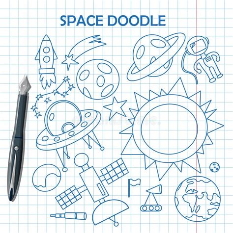 Hand Draw Space Illustration with a Rocket, Astronaut, Planets and ...