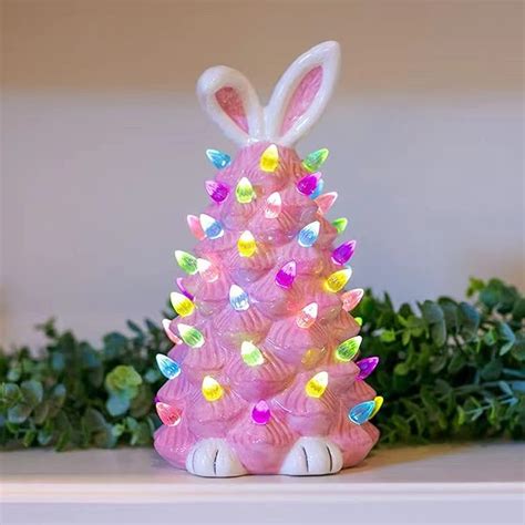 Gnome Easter Ceramic Tree Light Up Bunny Gnome Easter Decorations Pink