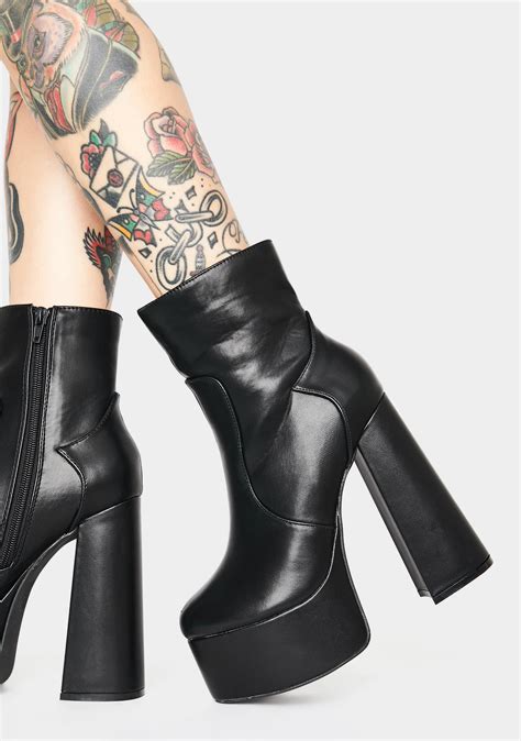 Vegan Leather Platform Boots Heeled Black Dolls Kill